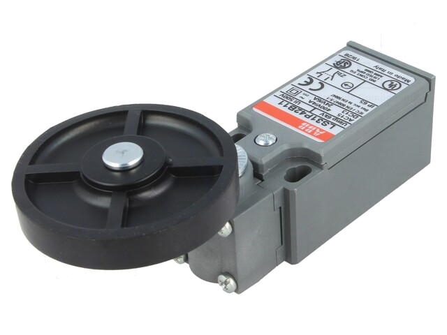 Eindschakelaar; hendel R 26,5mm, roller van rubber Ø50mm; 10A Eindschakelaar; hendel R 26,5mm, roller van rubber Ø50mm; 10A